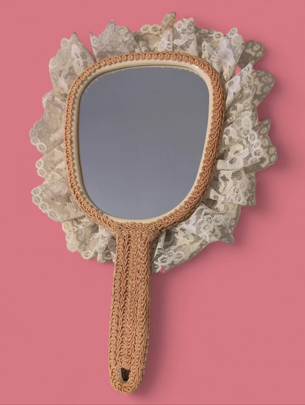 Coquette Style Vintage Hand Held Mirror floral Lace Victorian Romantic